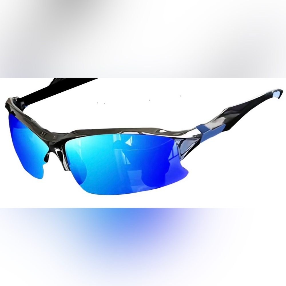Black and Blue Sports Sunglasses with Blue Reflective Lenses